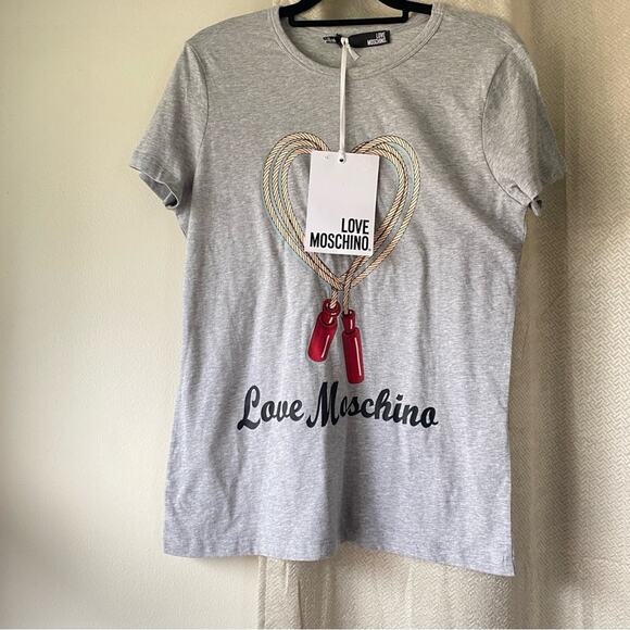Love Moschino NWT Heart Jump Rope Print Designer Tee Size 12‎ large new shirt - Picture 3 of 9